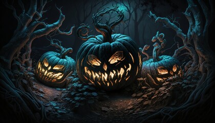 Generative AI of frightening Halloween pumpkins