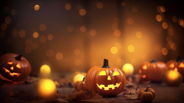 Generative AI of Halloween Carved Pumpkins Background