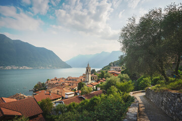 Lake Como, Sala Comacina and the Greenway trail. Italy - 619506865