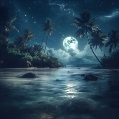 Fototapeta na wymiar Beautiful Beach Full Moonlight Romantic Environment