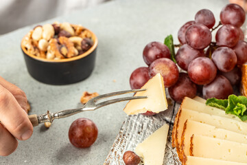 spanish manchego cheese, Spanish tapas, antipasti, banner, menu, recipe place for text, top view