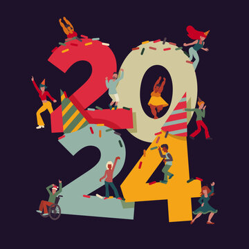 people celebrating 2024 new year clip art preview
