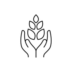 Wheat on hands. Agriculture icon line style isolated on white background. Vector illustration