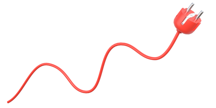 Inflation of energy prices concept. An electric cable with a plug layed out like a rising graph. Transparent background.