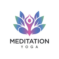 Yoga meditation with lotus flower logo design