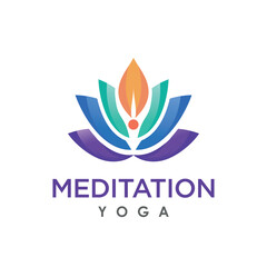 Fototapeta na wymiar Yoga meditation with lotus flower logo design