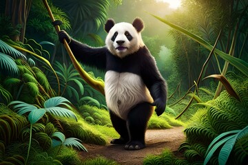 Obraz premium giant panda posing with bamboo