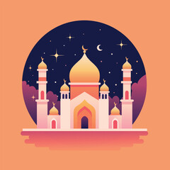 Mosque islam structure in flat style. Mosque Ramadan kareem concept. Vector stock