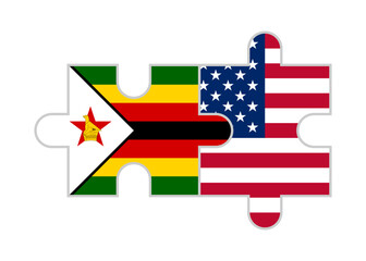 puzzle pieces of zimbabwe and united states of aermica flags. vector illustration isolated on white background	