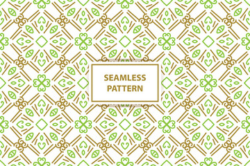 Obraz premium oriental seamless pattern. White, green and gold background with Arabic ornament. Pattern, background and wallpaper for your design. Textile ornament. Vector illustration.