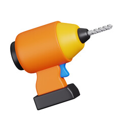 Cordless drill with twist bit. Construction tools minimal icon isolated. 3D render illustration.