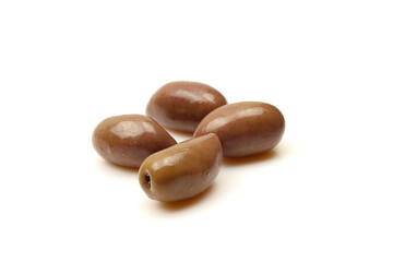 Fototapeta premium Few brown Greek Kalamata olives isolated on white background