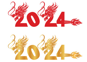 Obraz premium Happy chinese new year 2024 with dragon number vector eps 10