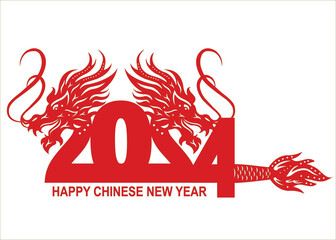 Happy chinese new year 2024 with dragon number vector eps 10