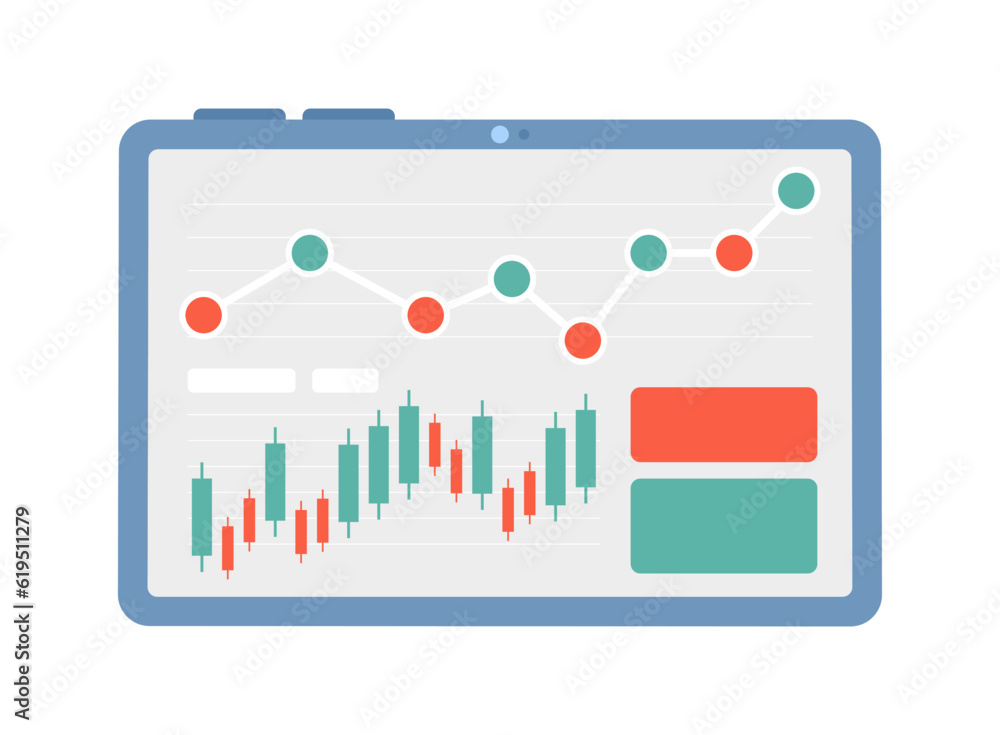 Poster tablet screen with diagram and charts semi flat colour vector object. editable cartoon clip art icon