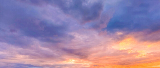 Fototapeta na wymiar Sunset sky background with clouds. Beauty bright air background. Gloomy vivid cyan landscape.