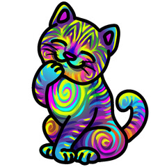 Cat. Abstract, neon, cartoon portrait of a cute cat on a white background. Digital vector graphics.