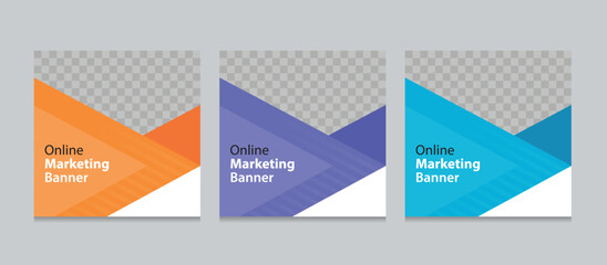 Set of Editable square business web banner design template. background gradients color. Suitable for social media post, instagram story and web ads. Vector illustration with Space to add pictures.