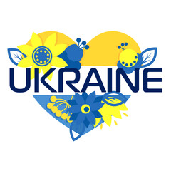 Ukrainian heart from ethnic flowers and lettering Ukraine