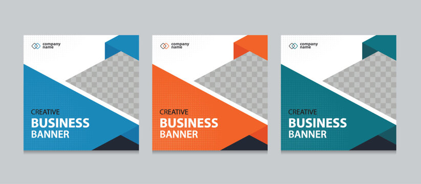 Set of Editable square business web banner design template. Suitable for social media post, instagram story and web ads. Vector illustration with Space to add pictures.