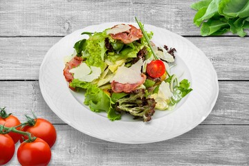 Fresh tasty vegetable salad in plate