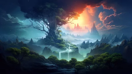 Deurstickers Sprookjesbos Fantasy Landscape Game Art
