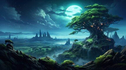 Naklejka premium Fantasy Landscape Game Art