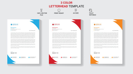 Unique Corporate Letterhead Template Design With Color Variation.