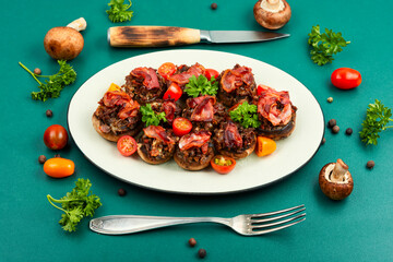 Baked filled mushrooms.