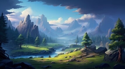 Mysterious and beautiful scenery with vegetation game art