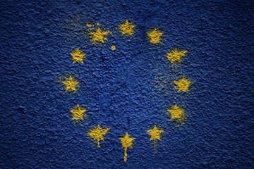 painted big national flag of european union on a massive old cracked wall