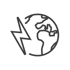 Globe with lightning symbol. Ecology icons. Editable stroke.