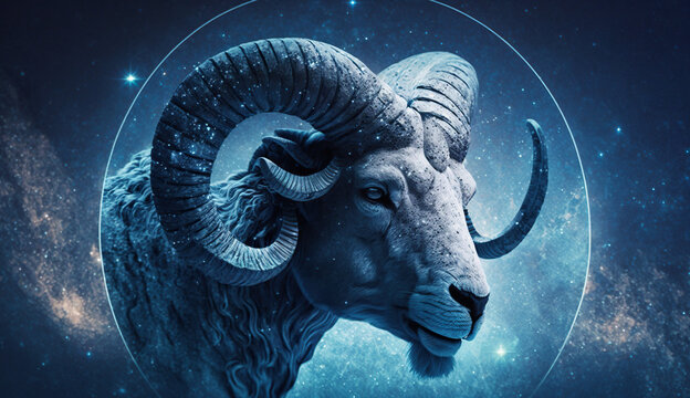 Sheep head in space with starry background. Generative AI