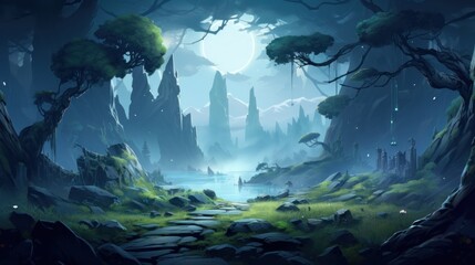 Mysterious and beautiful scenery with vegetation game art
