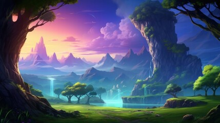 Obraz na płótnie Canvas Mysterious and beautiful scenery with vegetation game art