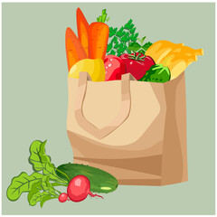 Paper bag and vegetables and fruits