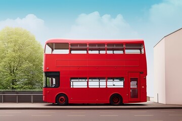 Double decker bus background. Generate Ai - obrazy, fototapety, plakaty