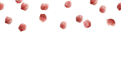 Sour Strawberry Gummies - Sugar Coated Gummies Falling Down- Fruit Candy Background
