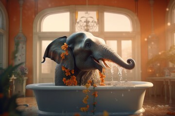 Elephant bathtub room. Generate Ai