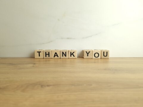 Text thank you from wooden blocks