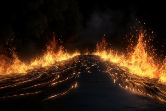 Blazing flames road. Generate Ai