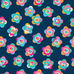 Geometry retro flowers seamless patterns for fabric, textiles, clothing, wrapping paper, cover, banner, interior decor, backgrounds.	