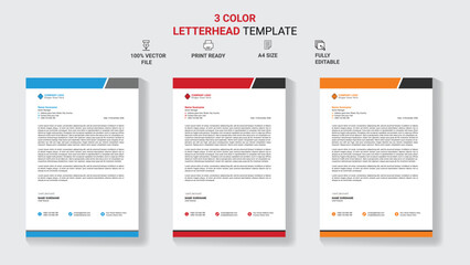 Unique Corporate Letterhead Template Design With Color Variation.