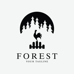 forest chicken logo line art design