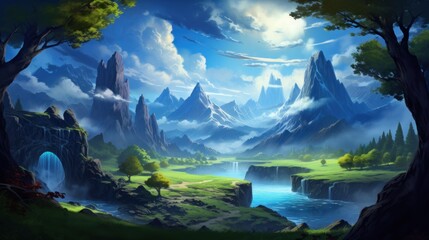 Mysterious and beautiful scenery with vegetation game art