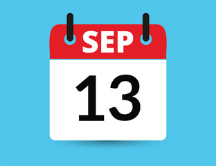 September 13. Flat icon calendar isolated on blue background. Date and month vector illustration