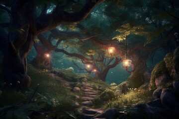 Magic forest night. Generate Ai