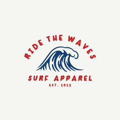 Wave logo design template for surf club, surf shop, surf merch.  - obrazy, fototapety, plakaty