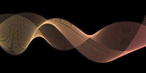 Abstract background. Wavy lines and neon glow on a black background. abstract wave on black background.