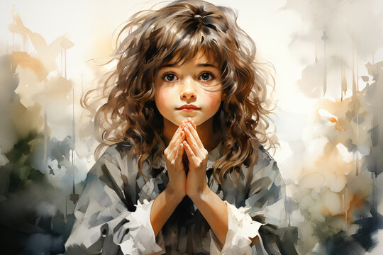 small cute angel praying in watercolor design